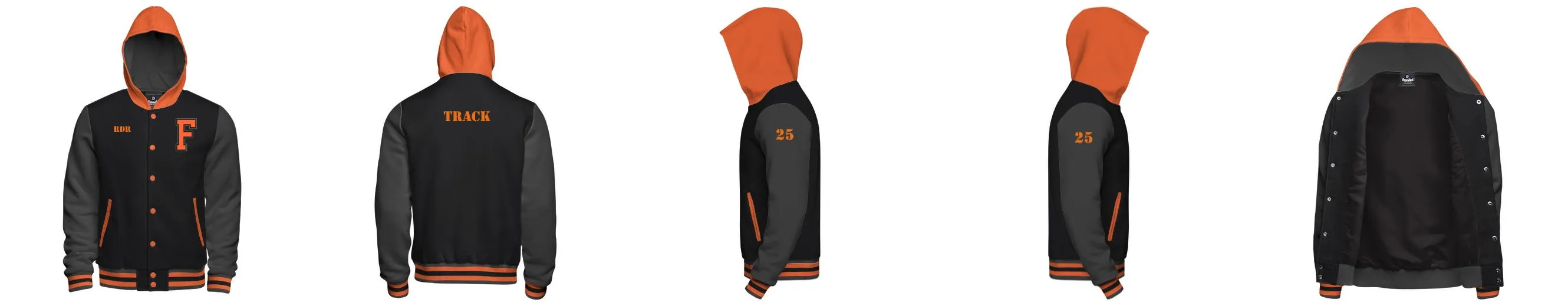 Hooded Cotton Fleece Varsity Jacket With Custom Printed Lining