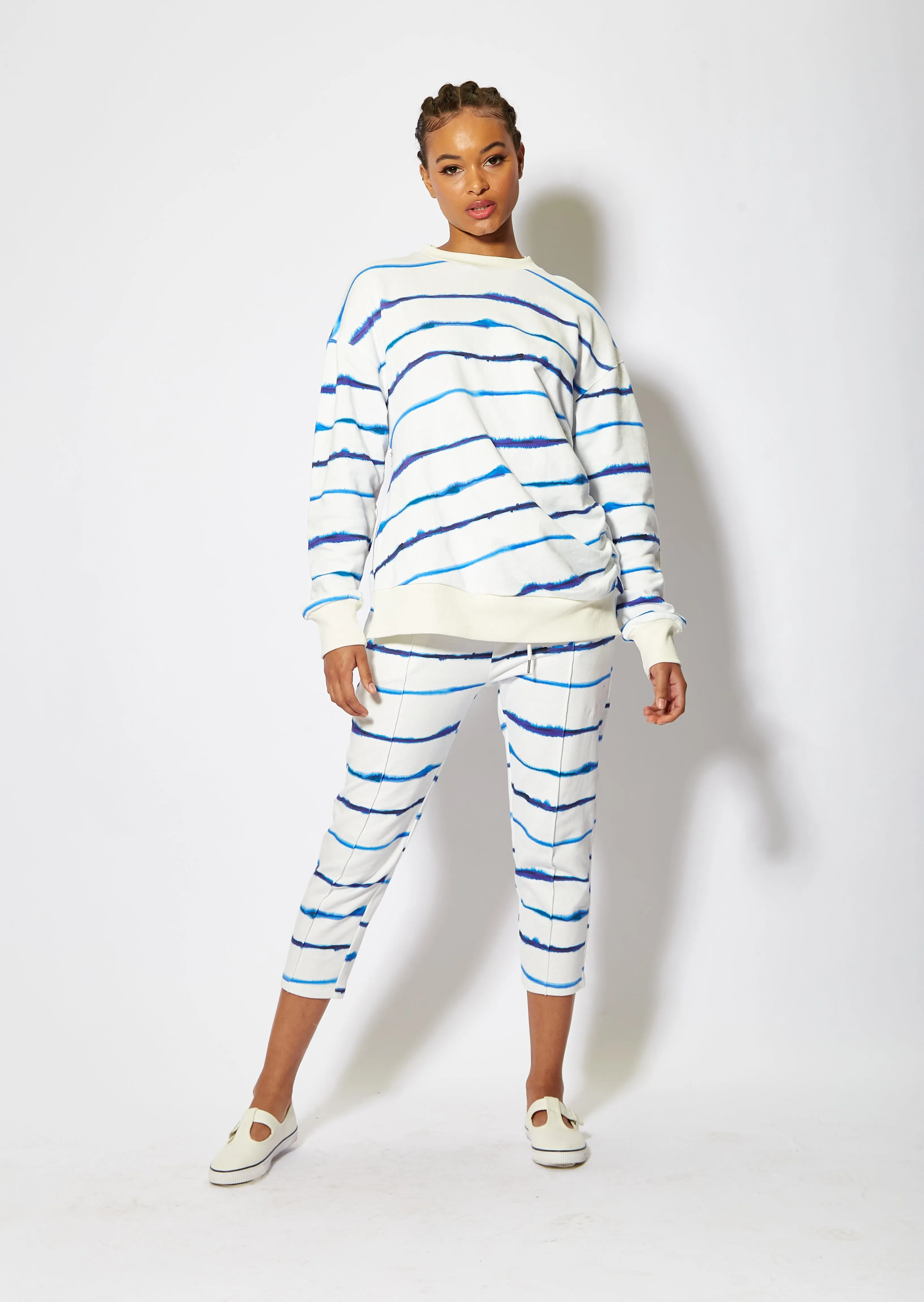 House of Holland Blue Ink Stripe Sweatshirt With Zip Detail