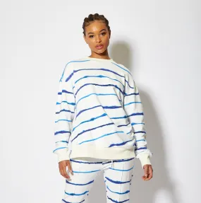 House of Holland Blue Ink Stripe Sweatshirt With Zip Detail