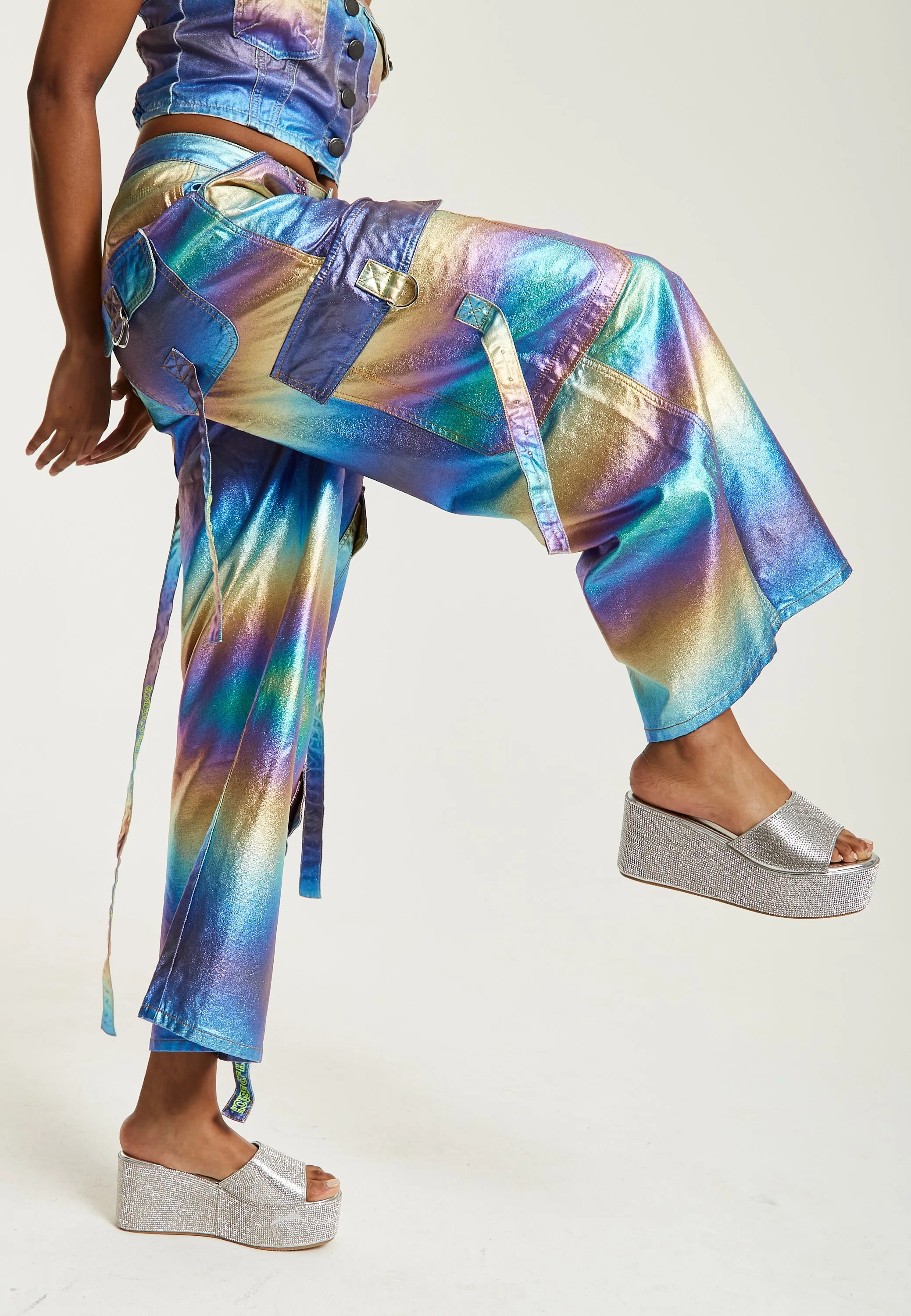 House Of Holland Metallic Rainbow Cargo Trousers