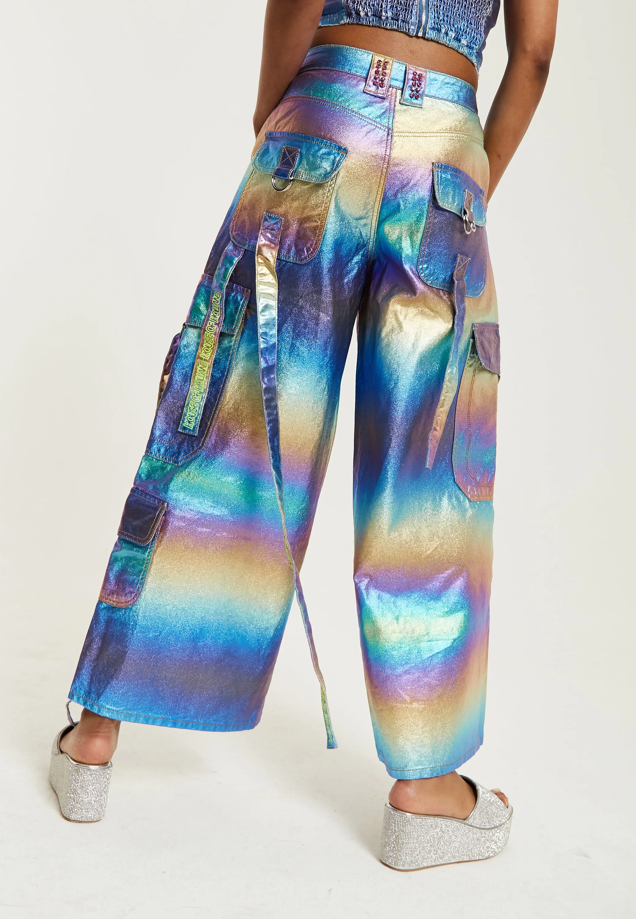 House Of Holland Metallic Rainbow Cargo Trousers