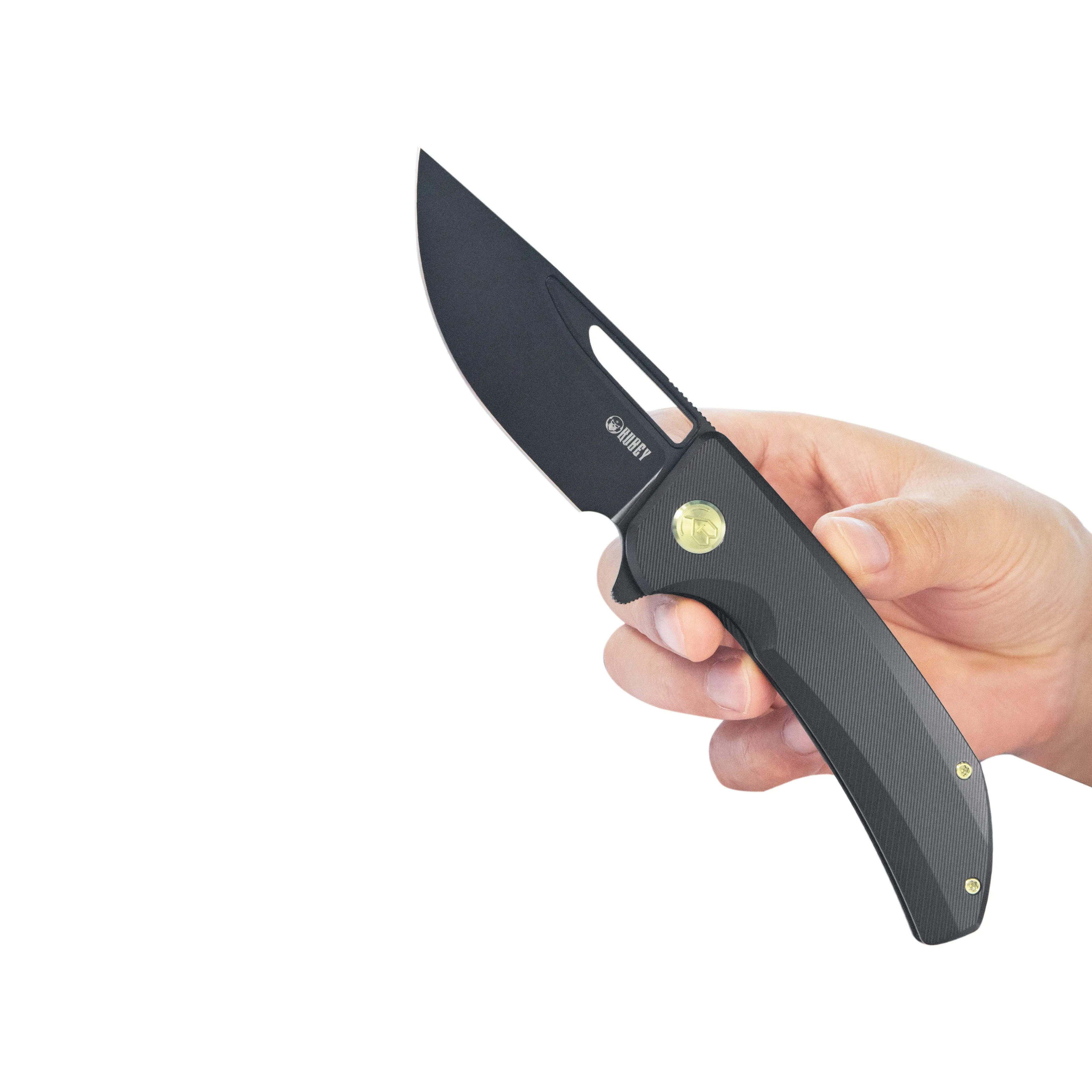 Hyperion Frame Lock Flipper Knife Black Titanium Handle w/ Micro Milling Lines 3.5 Blackwash CPM-S35VN KB368H