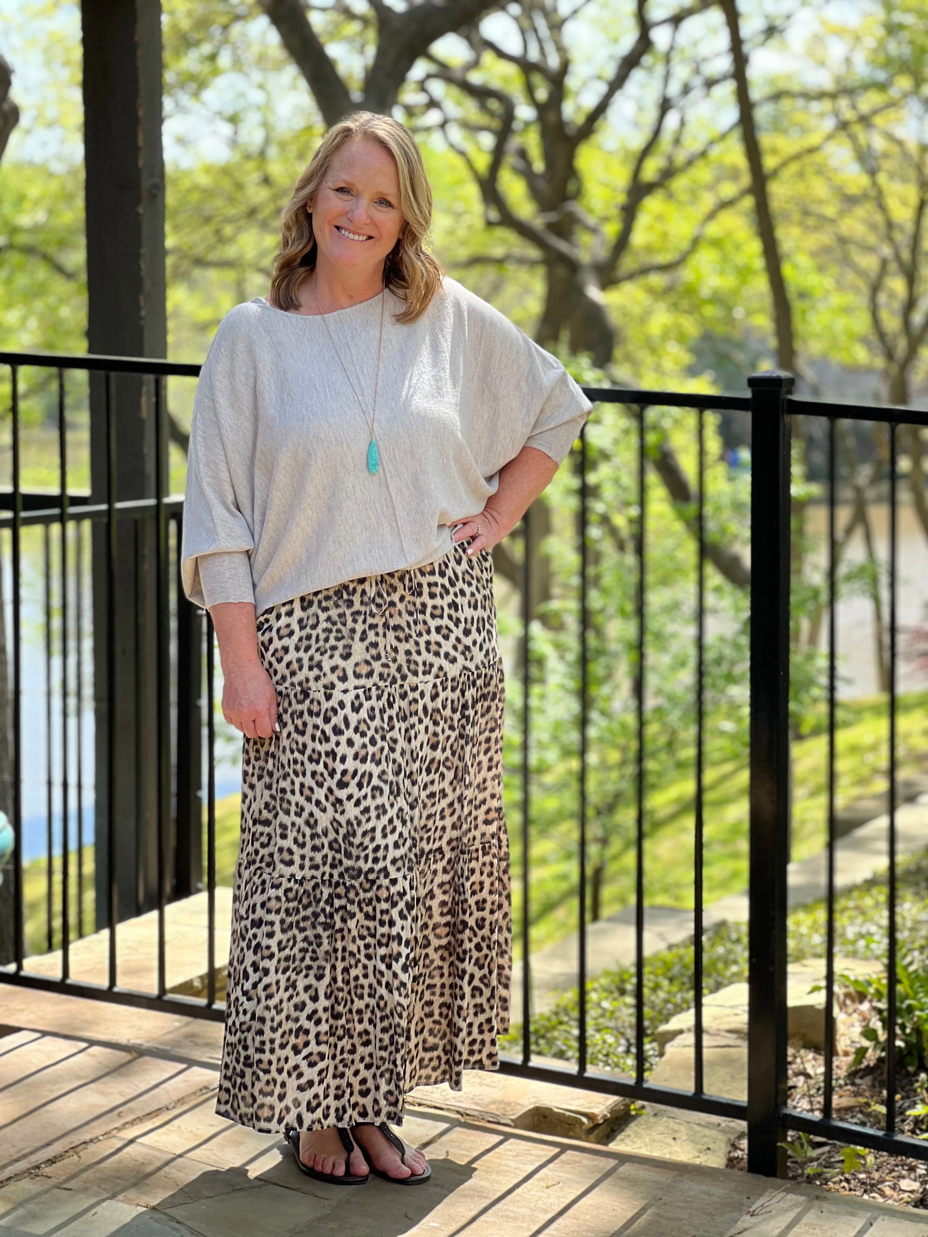 Karen Kane Tiered Midi Skirt in Leopard