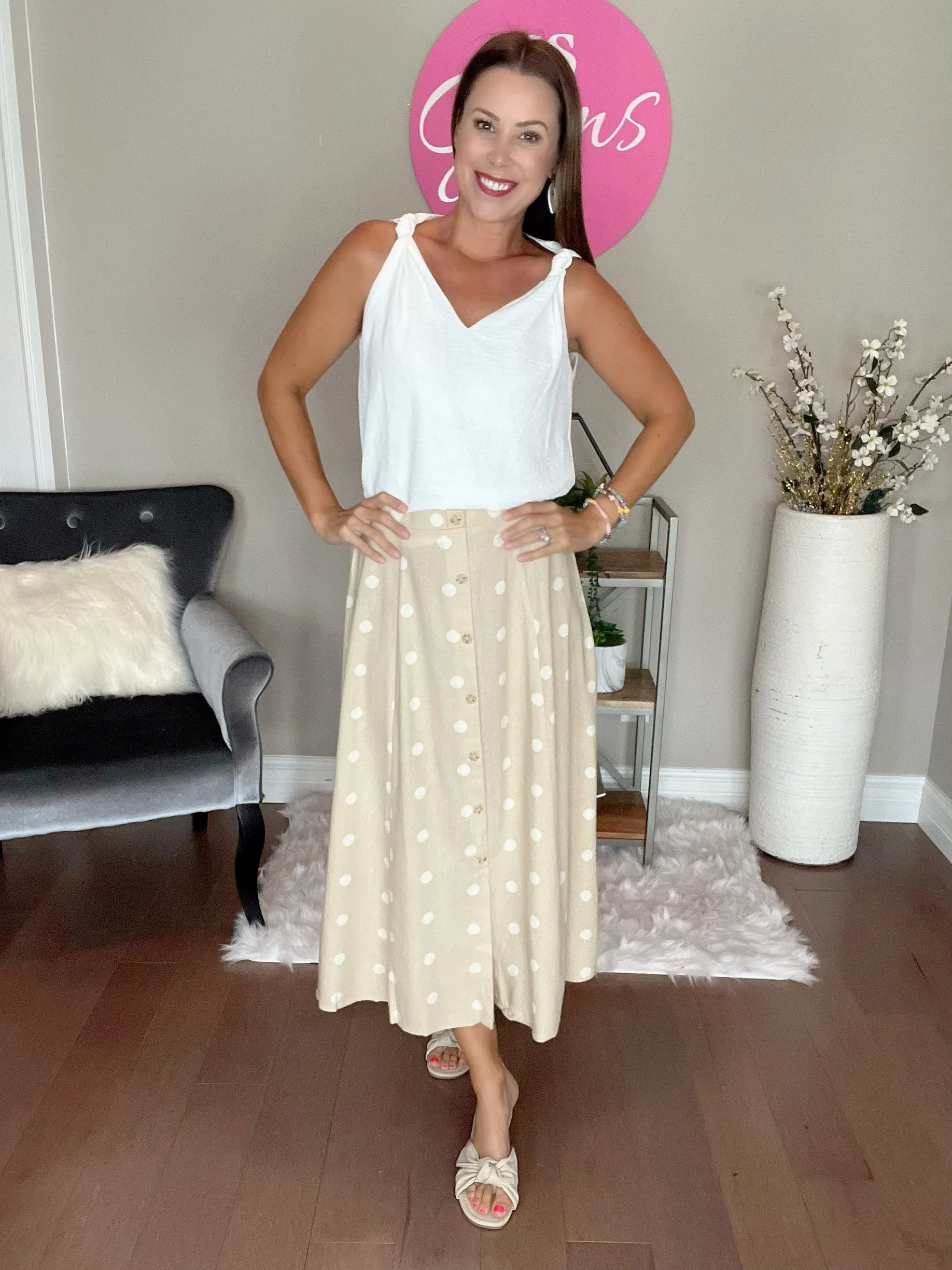 Khaki POLKA DOT MIDI SKIRT