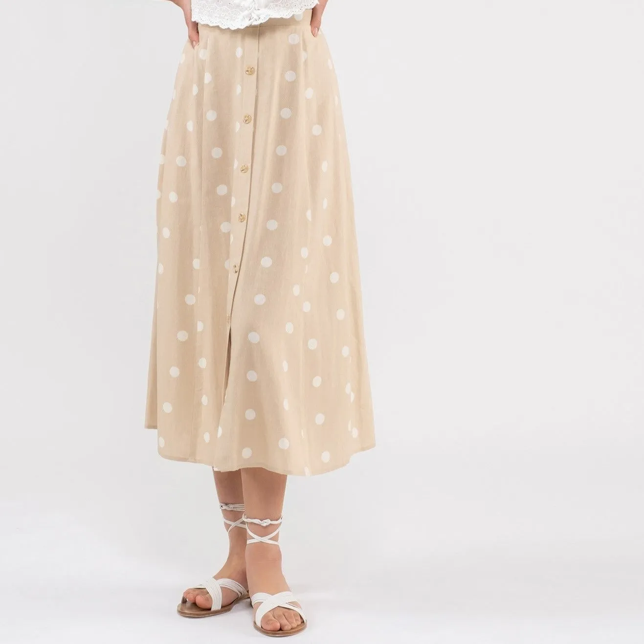 Khaki POLKA DOT MIDI SKIRT