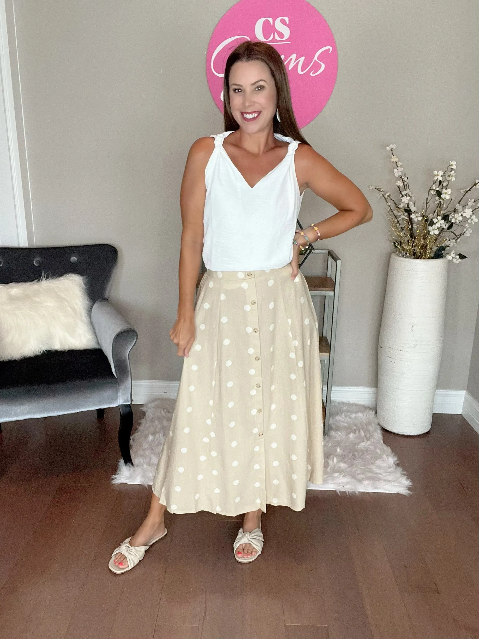 Khaki POLKA DOT MIDI SKIRT