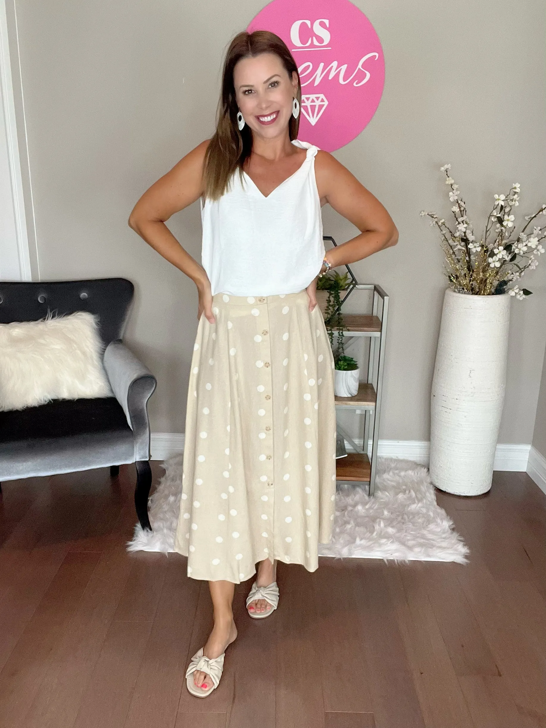 Khaki POLKA DOT MIDI SKIRT