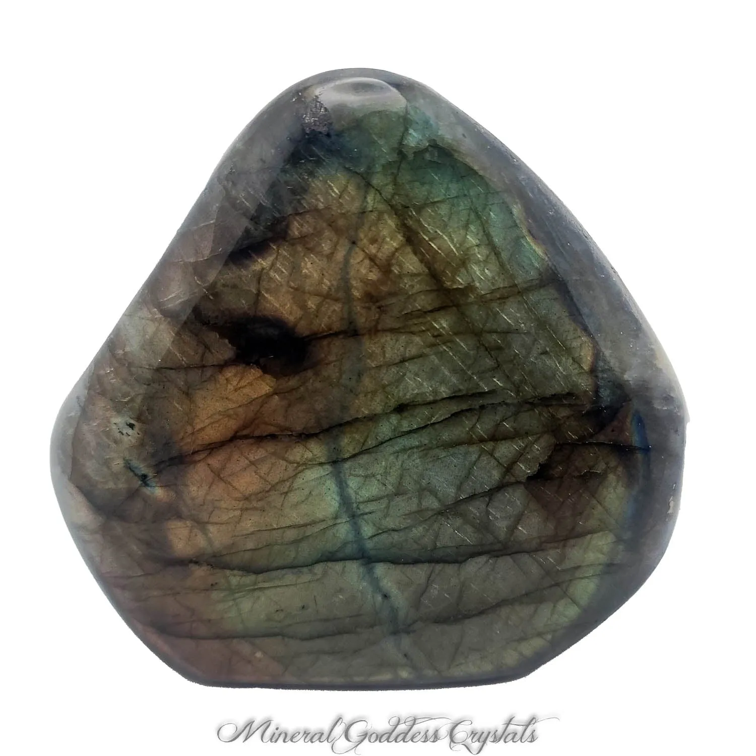 Labradorite Free Form Carving with Sea Green & Orange Flash - 4