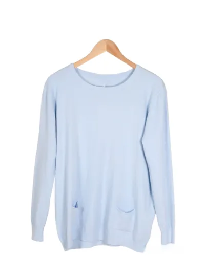 Light Blue Round Neck Jumper Coloured Buttons on Back