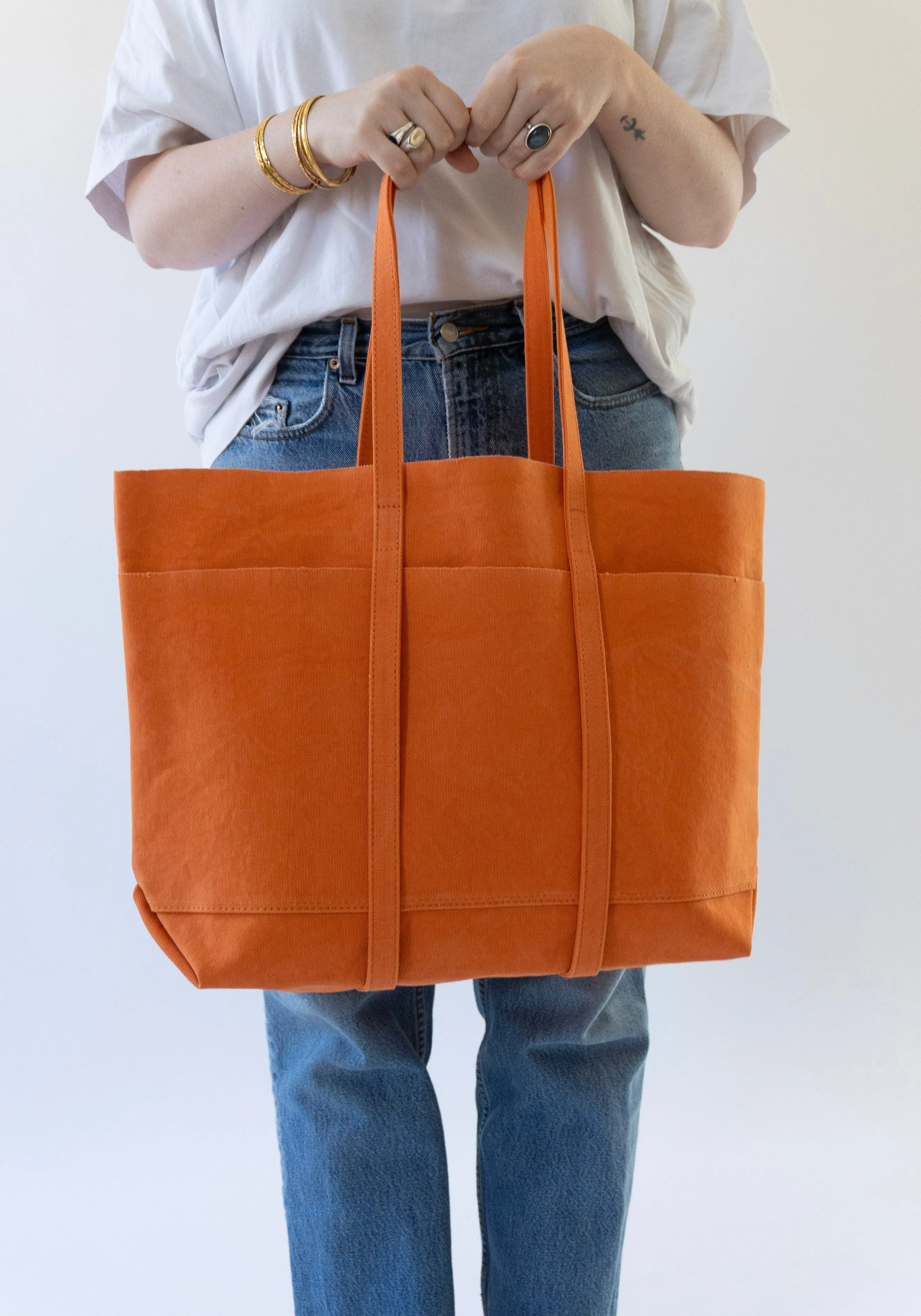 Medium Washed Canvas 6 Pocket Tote in Orange