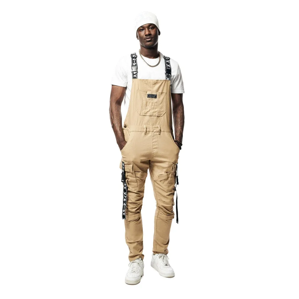 Mens Multi Cargo Fashion Twill Overalls - Khaki