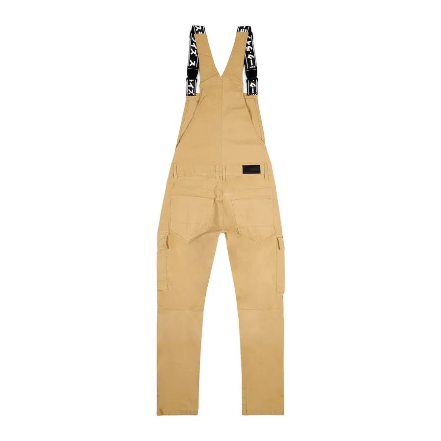 Mens Multi Cargo Fashion Twill Overalls - Khaki