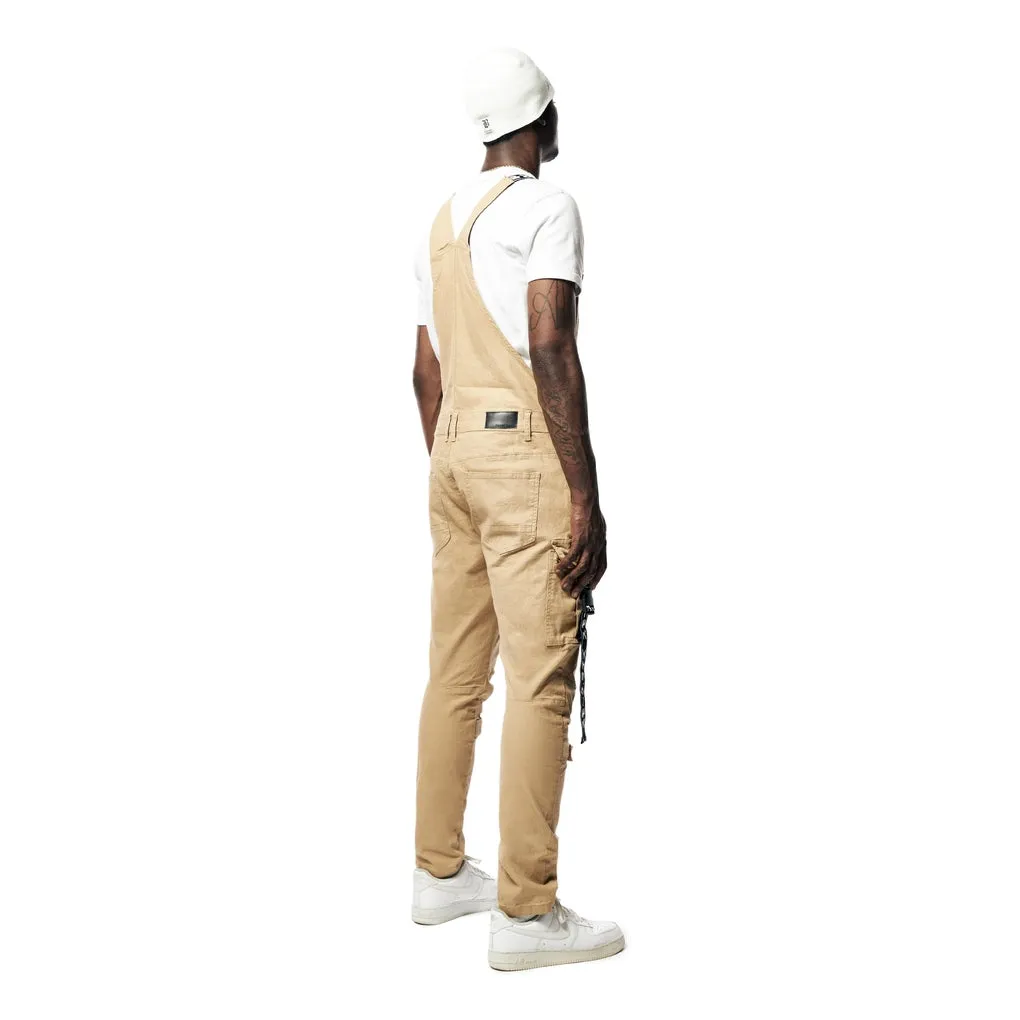 Mens Multi Cargo Fashion Twill Overalls - Khaki