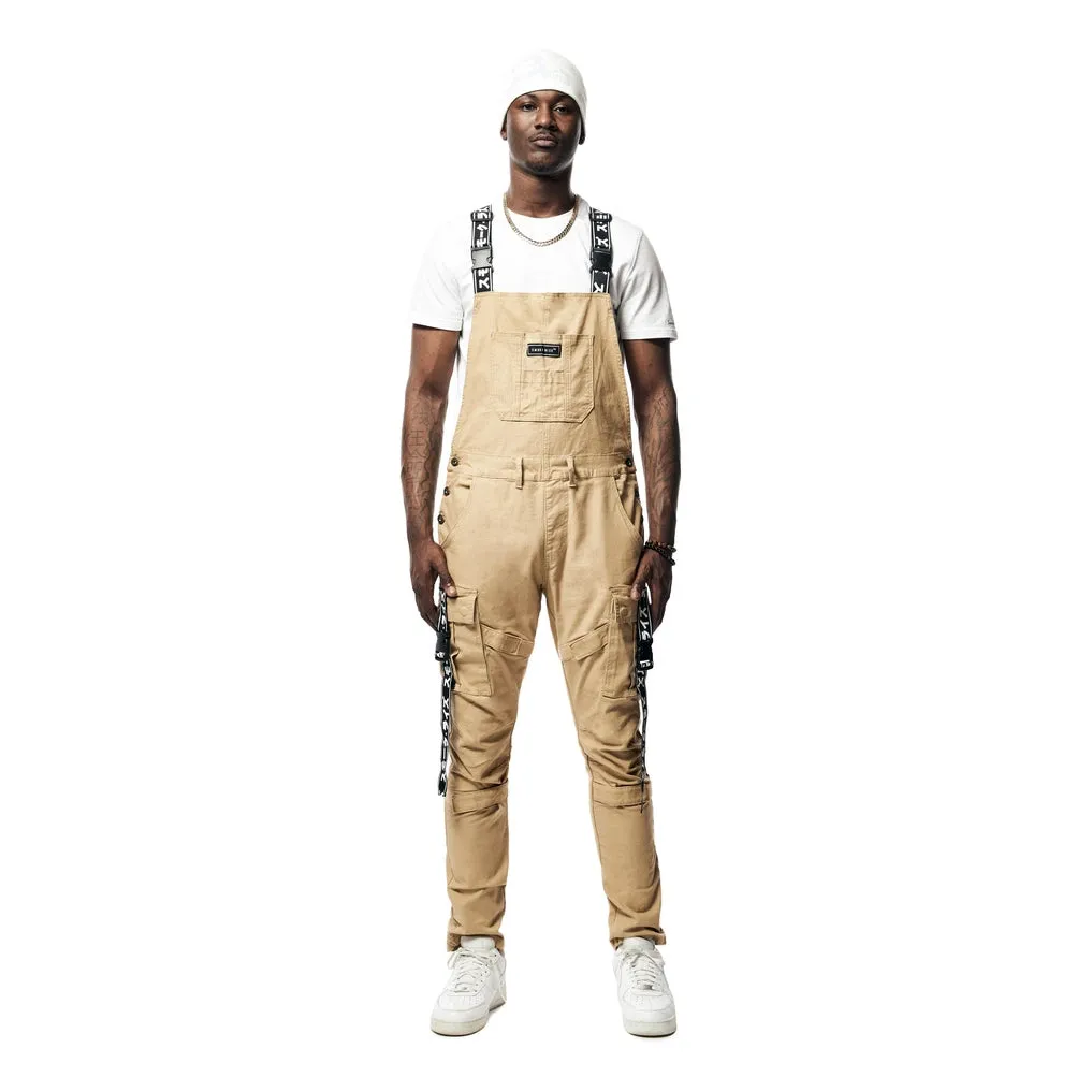 Mens Multi Cargo Fashion Twill Overalls - Khaki