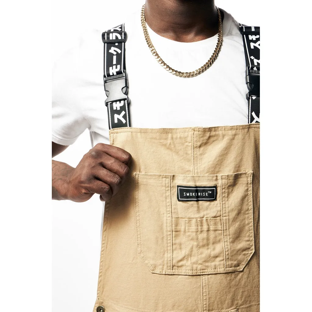 Mens Multi Cargo Fashion Twill Overalls - Khaki