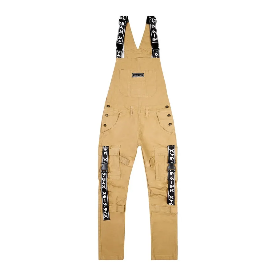 Mens Multi Cargo Fashion Twill Overalls - Khaki