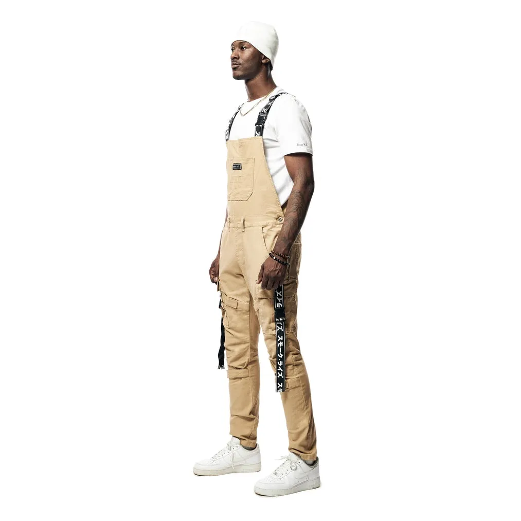 Mens Multi Cargo Fashion Twill Overalls - Khaki