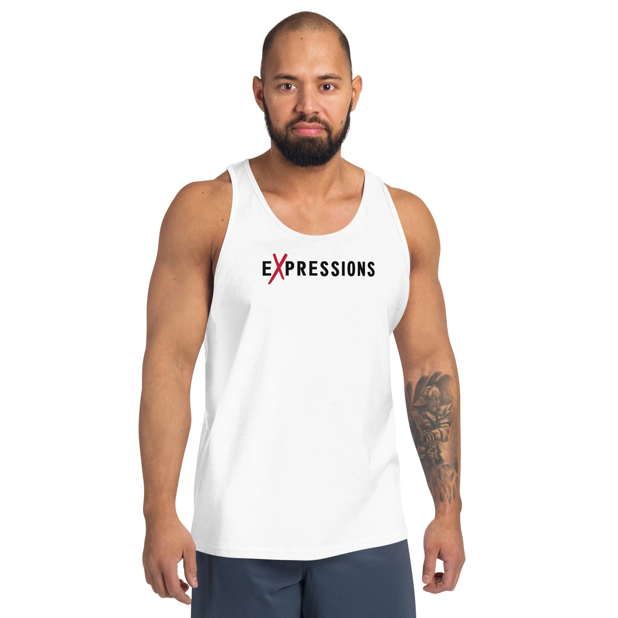 Men's Slogan And Print White Cotton Tank Top