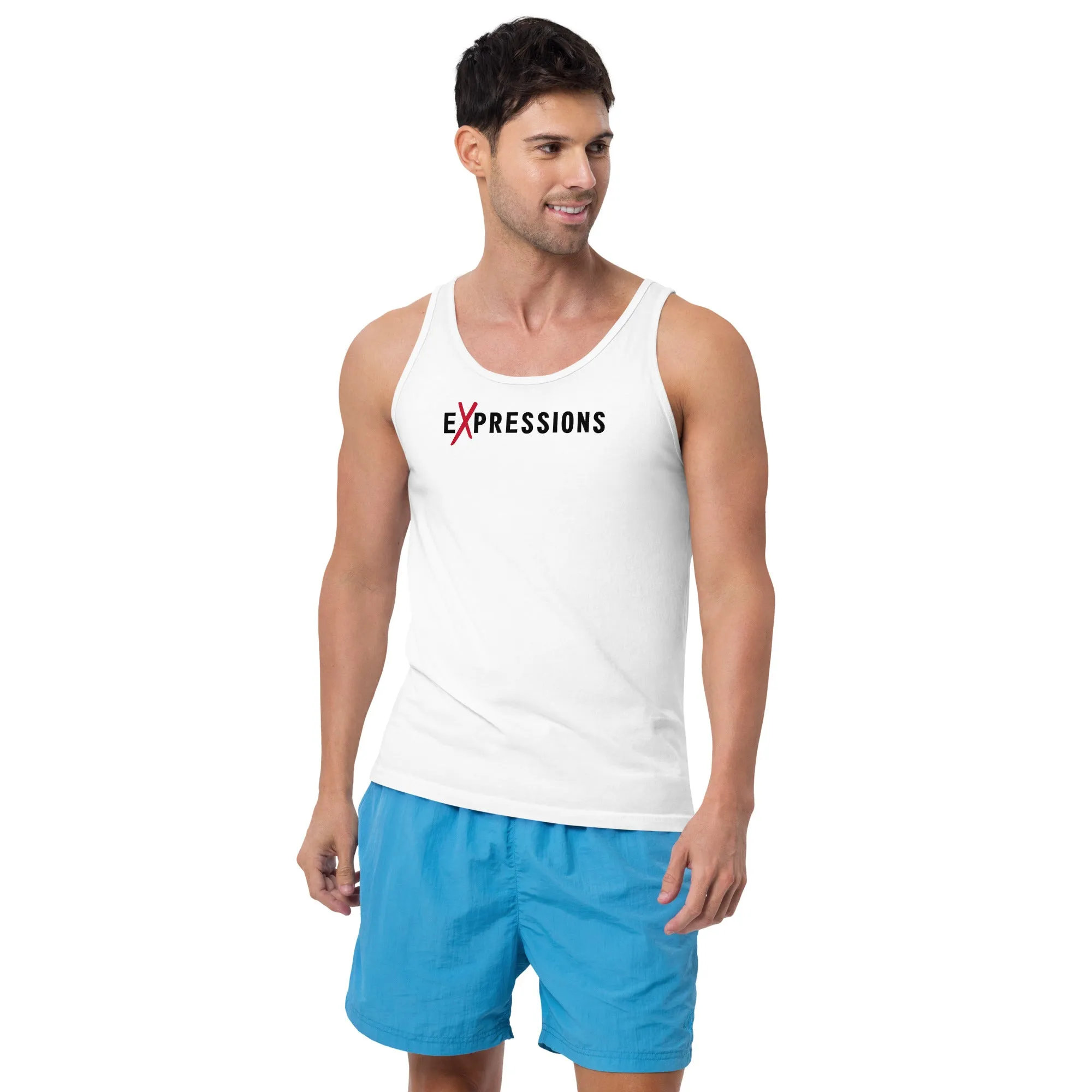 Men's Slogan And Print White Cotton Tank Top