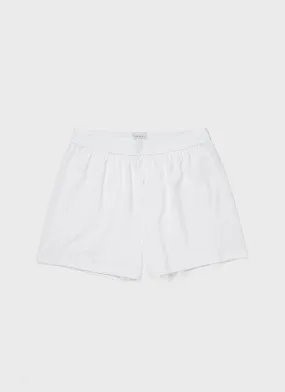 Men's Superfine Cotton One-Button Boxer Shorts in White