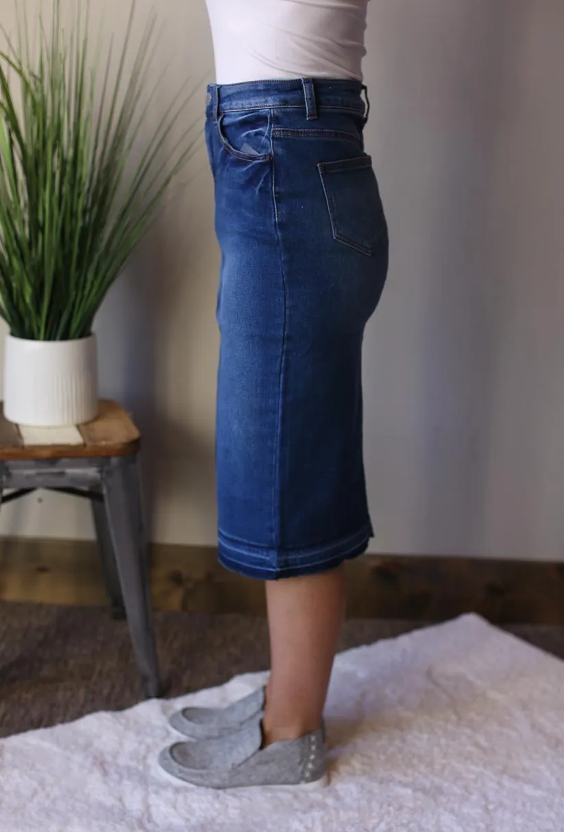 Midi Stretch Denim Pencil Skirt