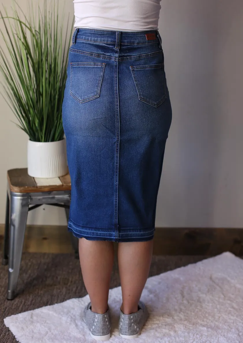 Midi Stretch Denim Pencil Skirt