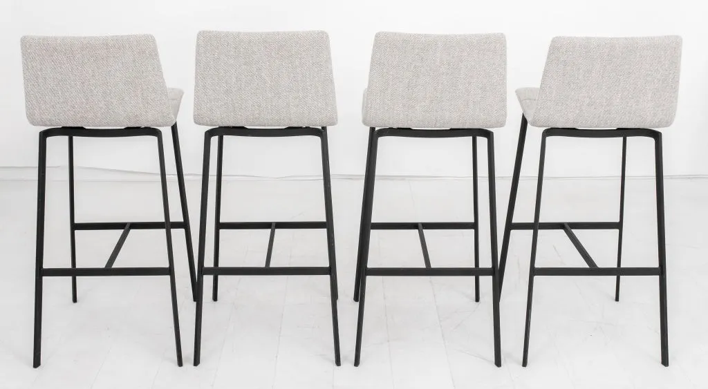 Modern Grey Boucle Upholstered Bar Stools, Set of Four