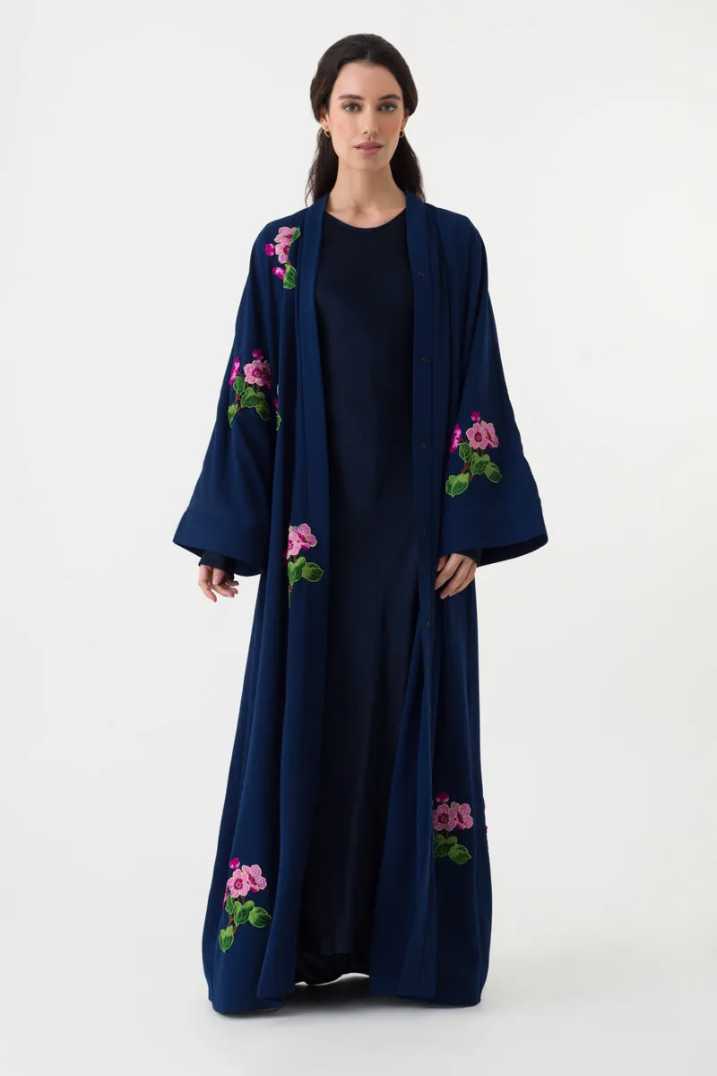 Navy Blue Floral Abaya