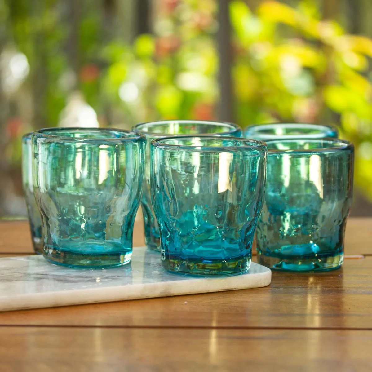 Novica Delicious Blue Blown Glass Juice Glasses (Set Of 6)