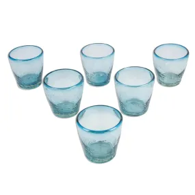 Novica Delicious Blue Blown Glass Juice Glasses (Set Of 6)