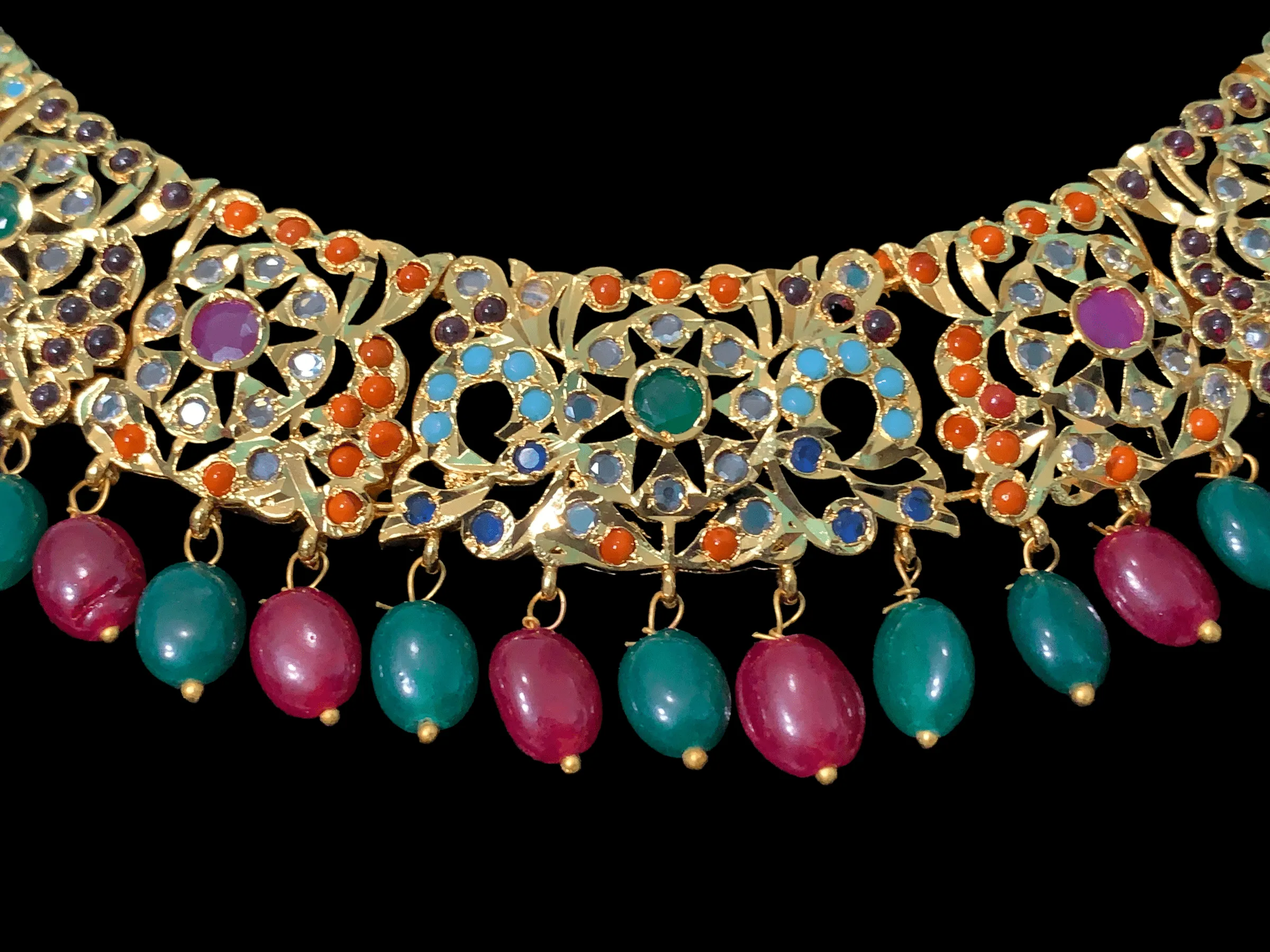 NS338 Heena necklace set in Navratan   ( READY TO SHIP)