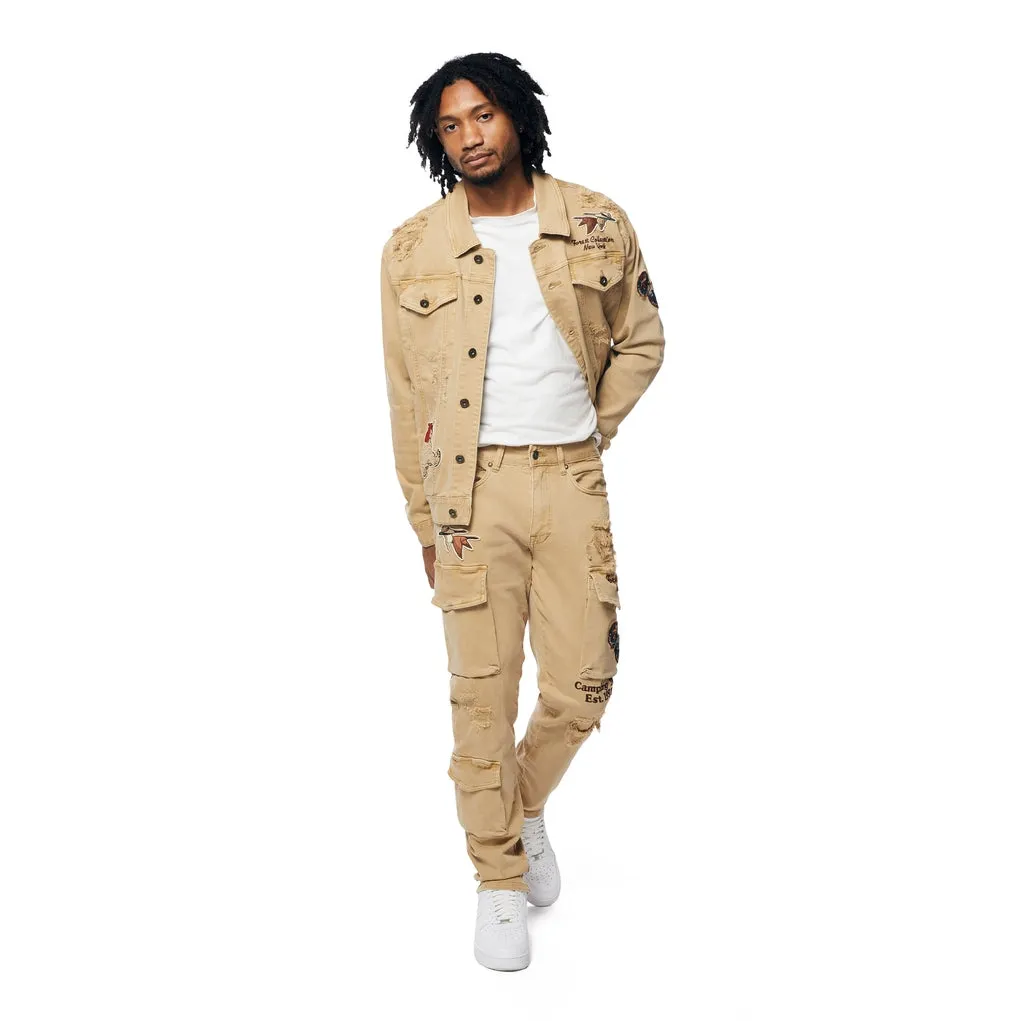 Outdoor Color Denim Cargo Pants - Khaki