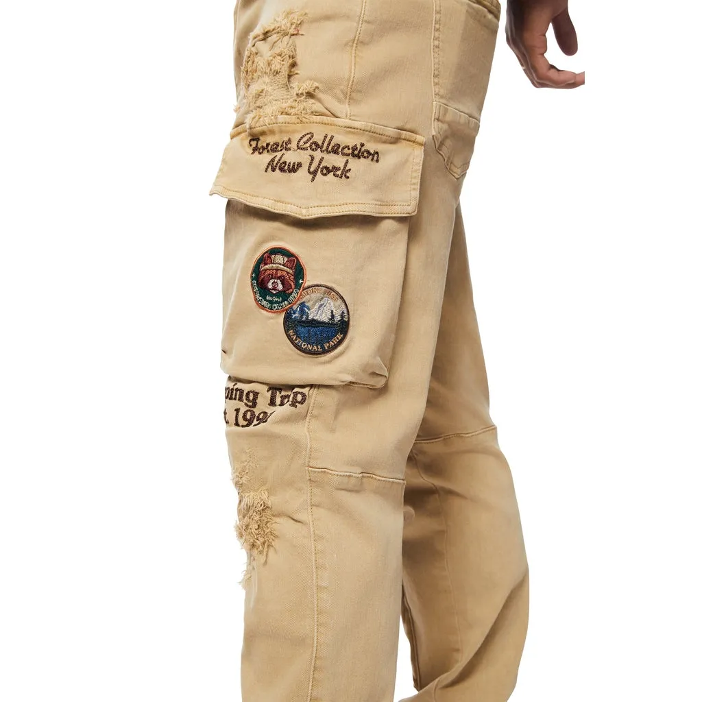 Outdoor Color Denim Cargo Pants - Khaki