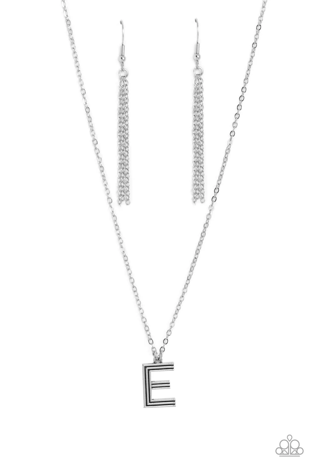 Paparazzi Leave Your Initials Silver E Necklace & Earring Set