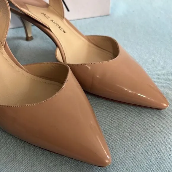 PaulAndrew Tan Patent Sling Back Heels