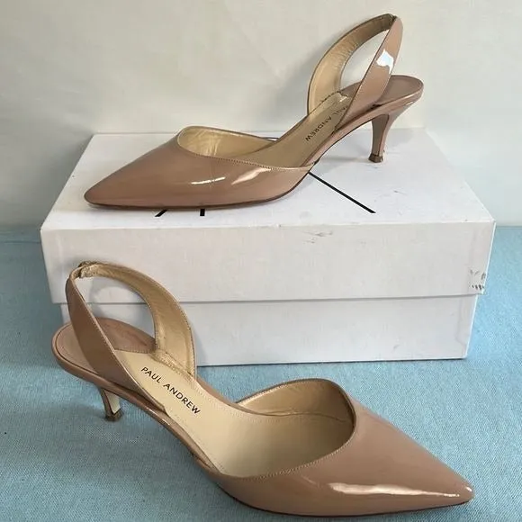 PaulAndrew Tan Patent Sling Back Heels