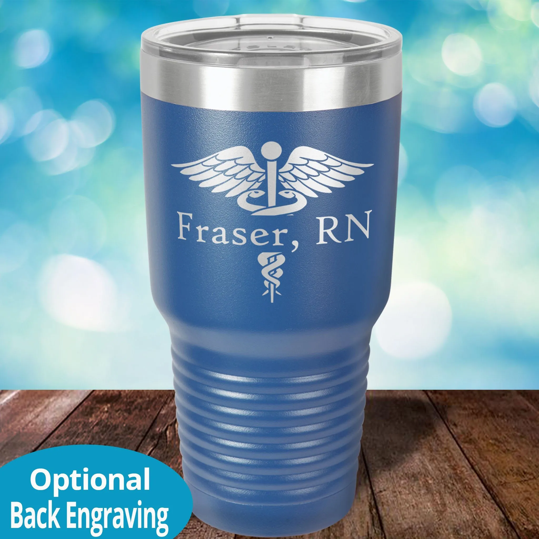 Personalized Laser Etched Tumbler |   Split Caduceus