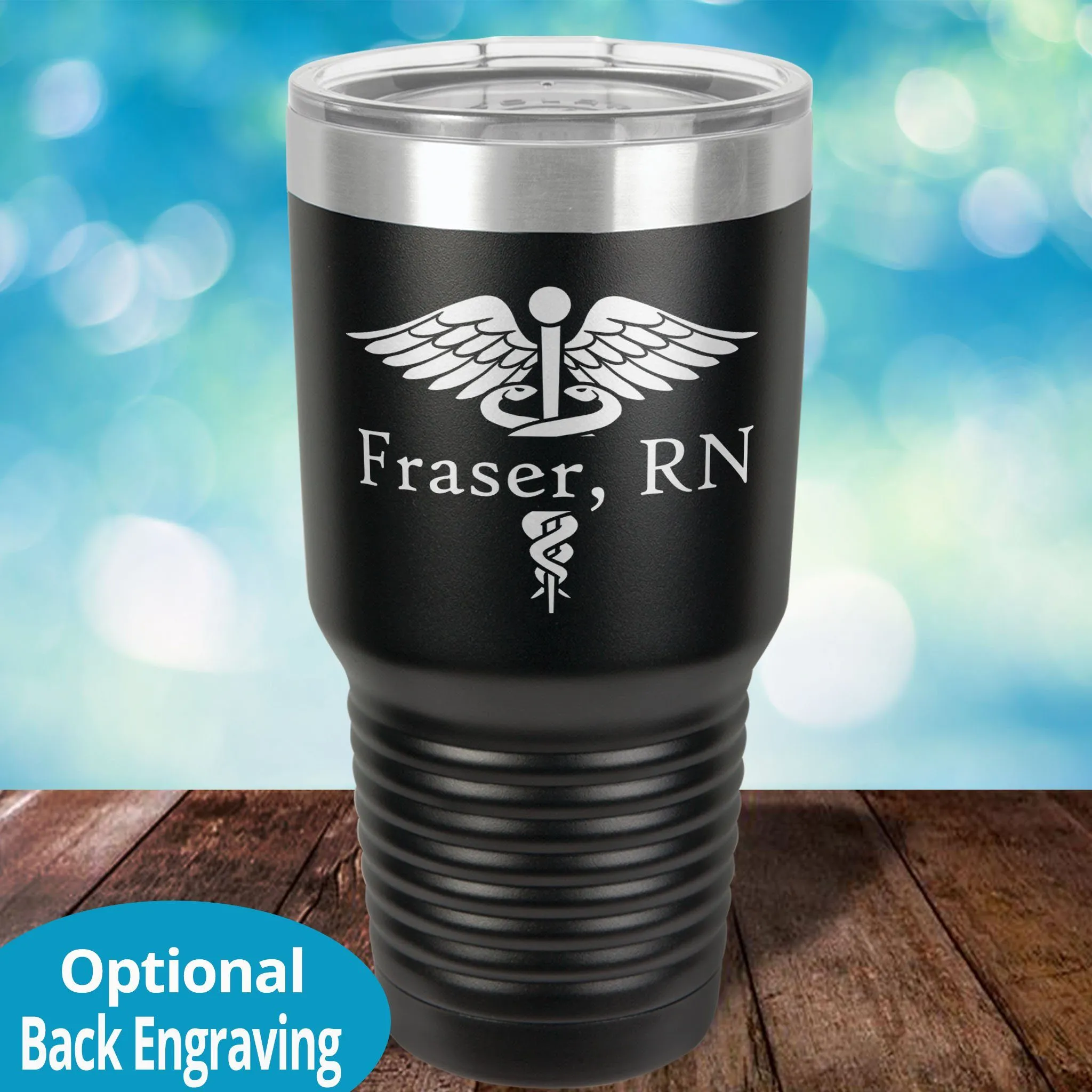 Personalized Laser Etched Tumbler |   Split Caduceus