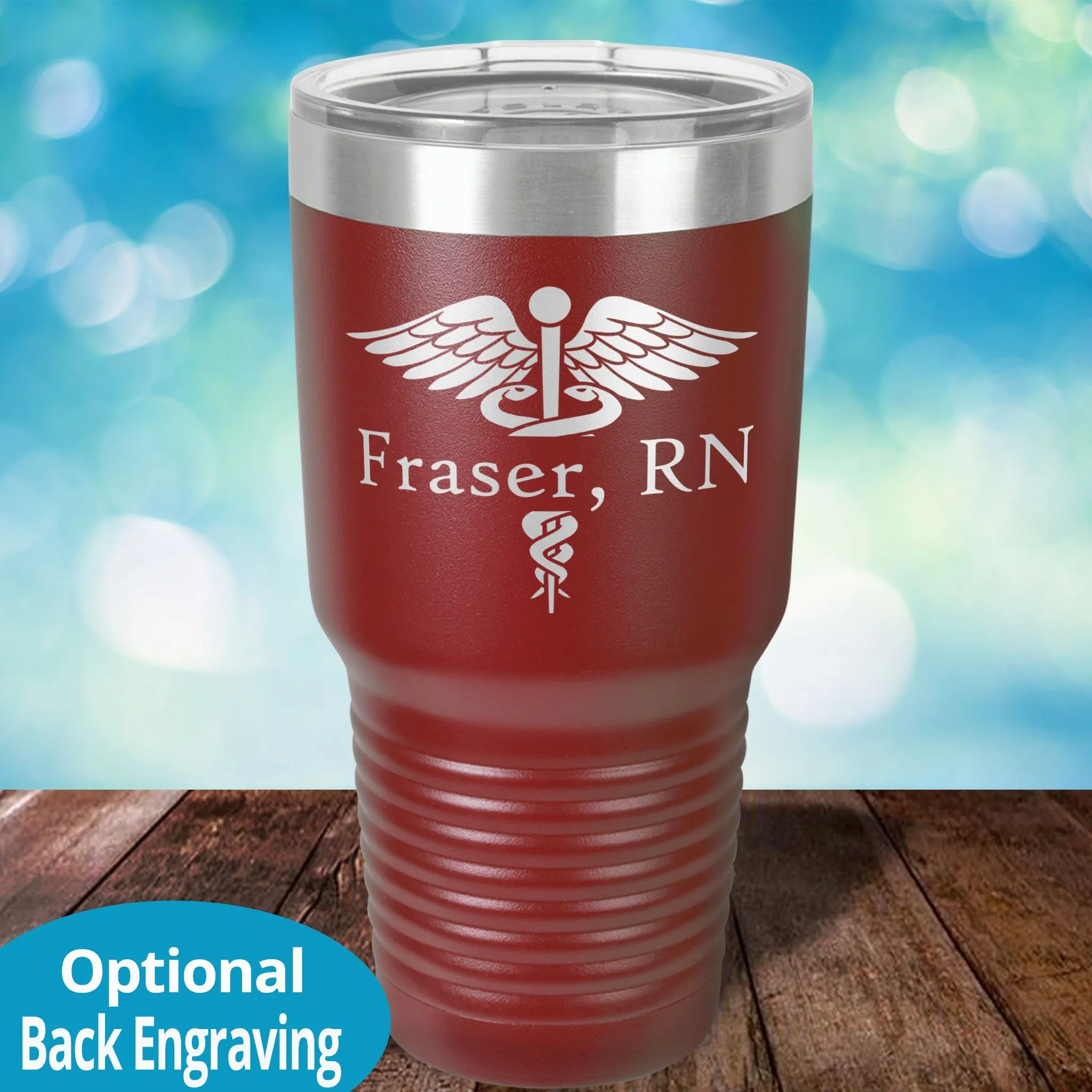 Personalized Laser Etched Tumbler |   Split Caduceus