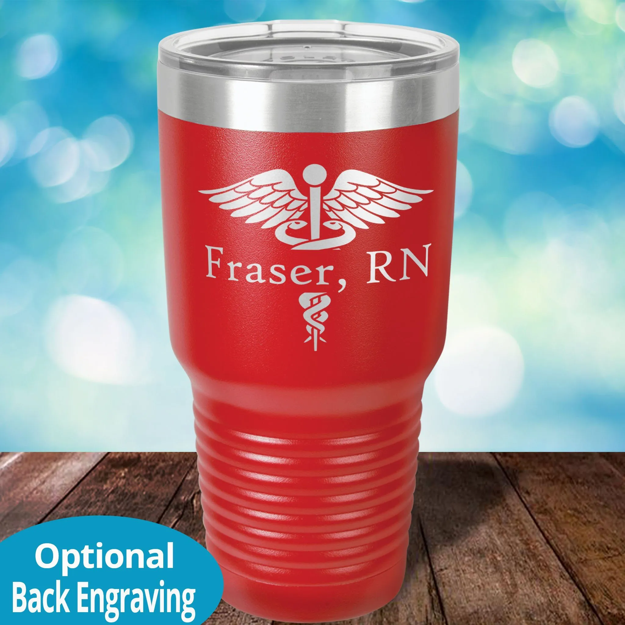 Personalized Laser Etched Tumbler |   Split Caduceus