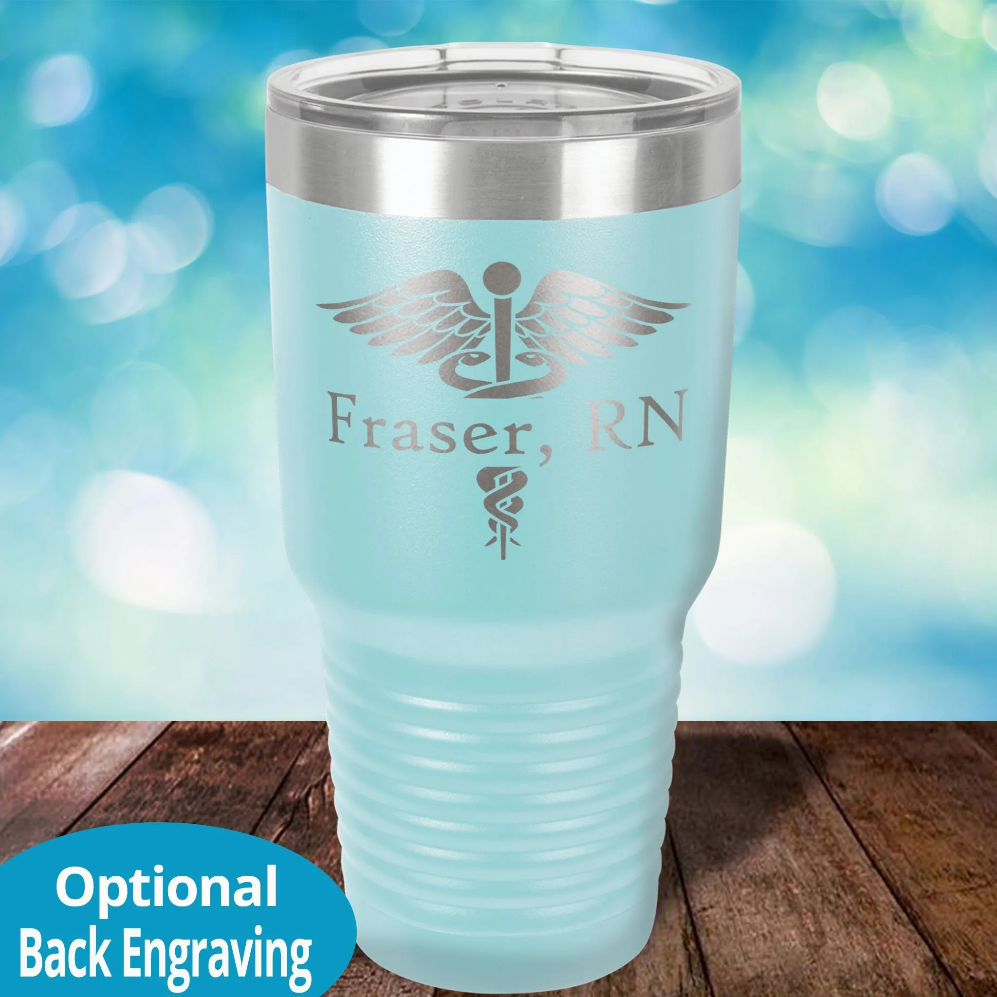 Personalized Laser Etched Tumbler |   Split Caduceus