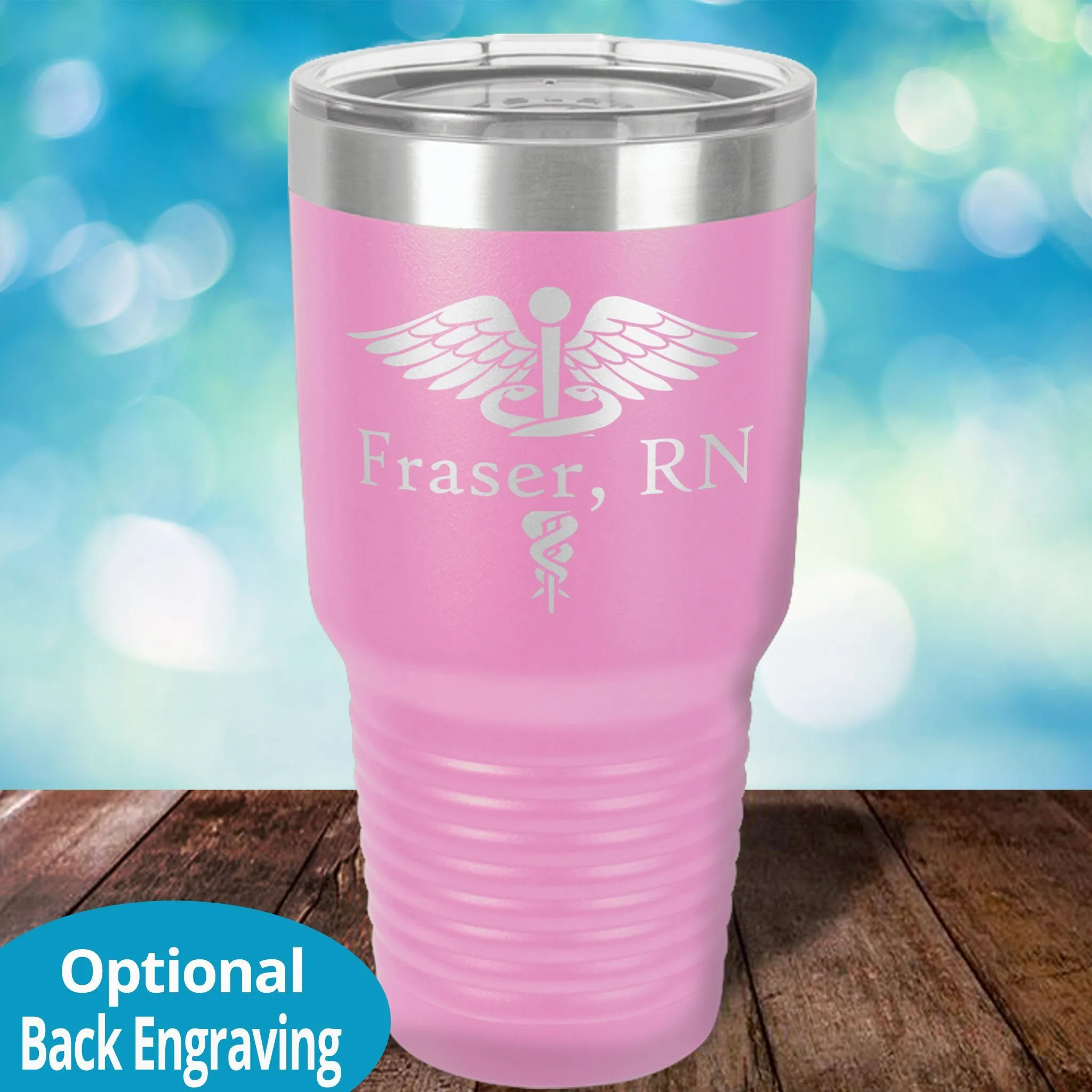 Personalized Laser Etched Tumbler |   Split Caduceus