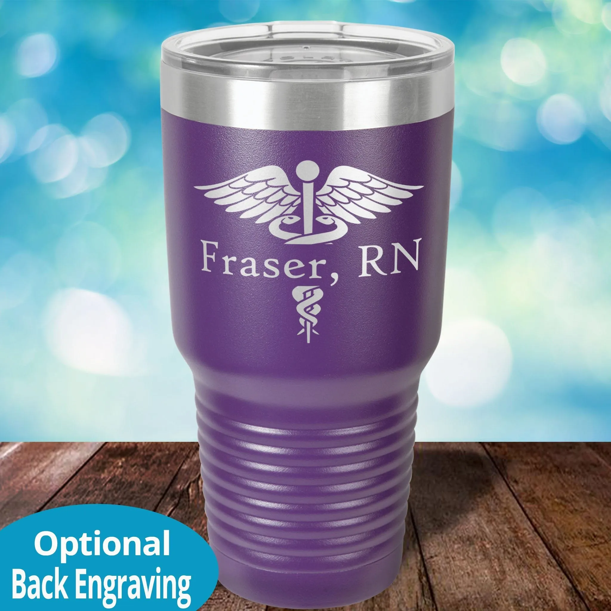 Personalized Laser Etched Tumbler |   Split Caduceus