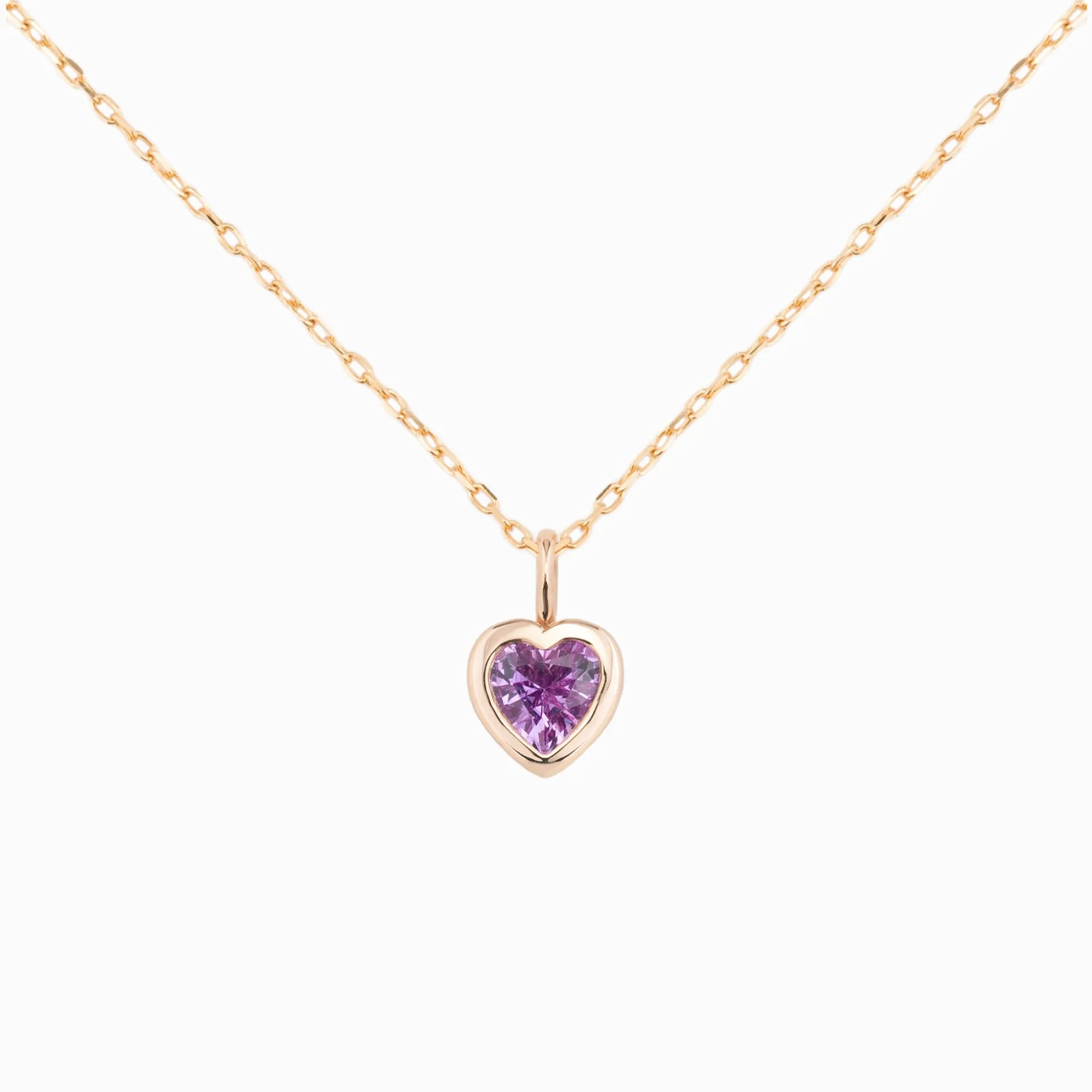 Pink Sapphire Heart Charm 14K Gold