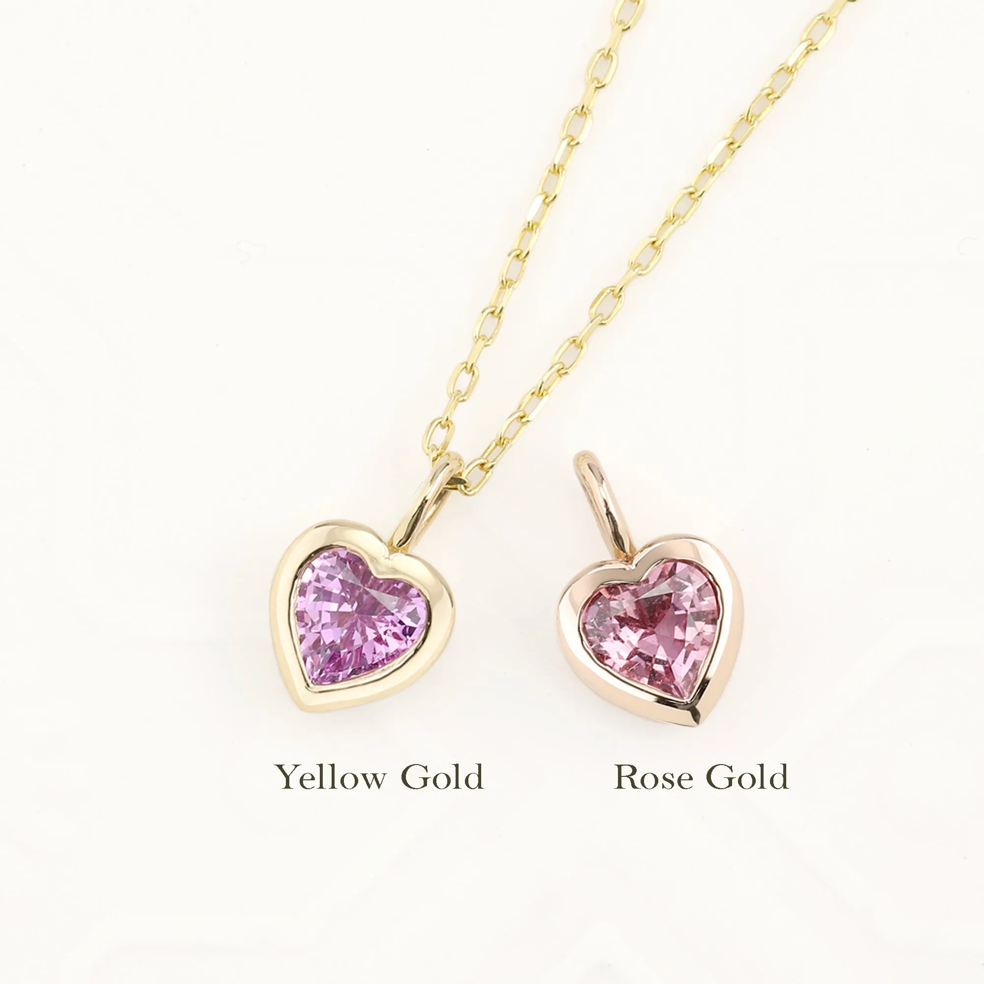 Pink Sapphire Heart Charm 14K Gold