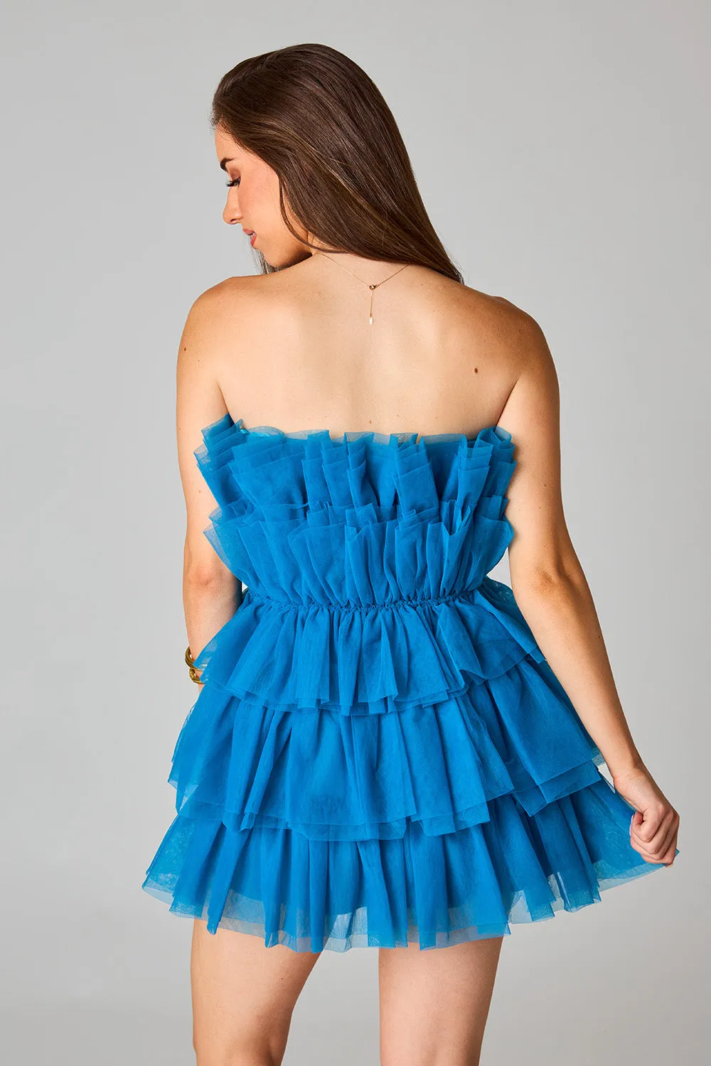 Powder Puff Strapless Tulle Mini Dress - Indigo