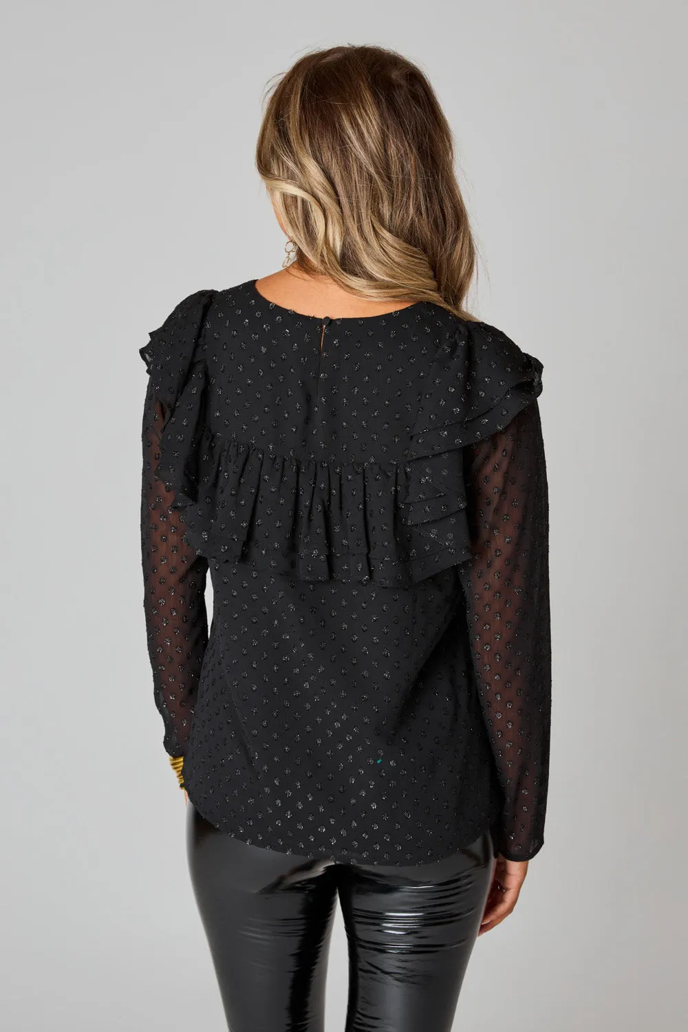 Prairie Ruffle Long Sleeve Top - Black Quartz