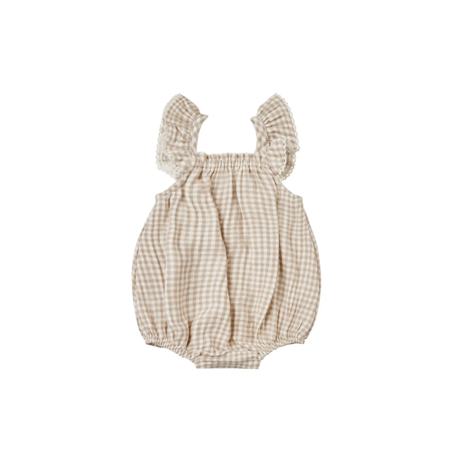 Quincy Mae Bonnie Romper - Oat Gingham