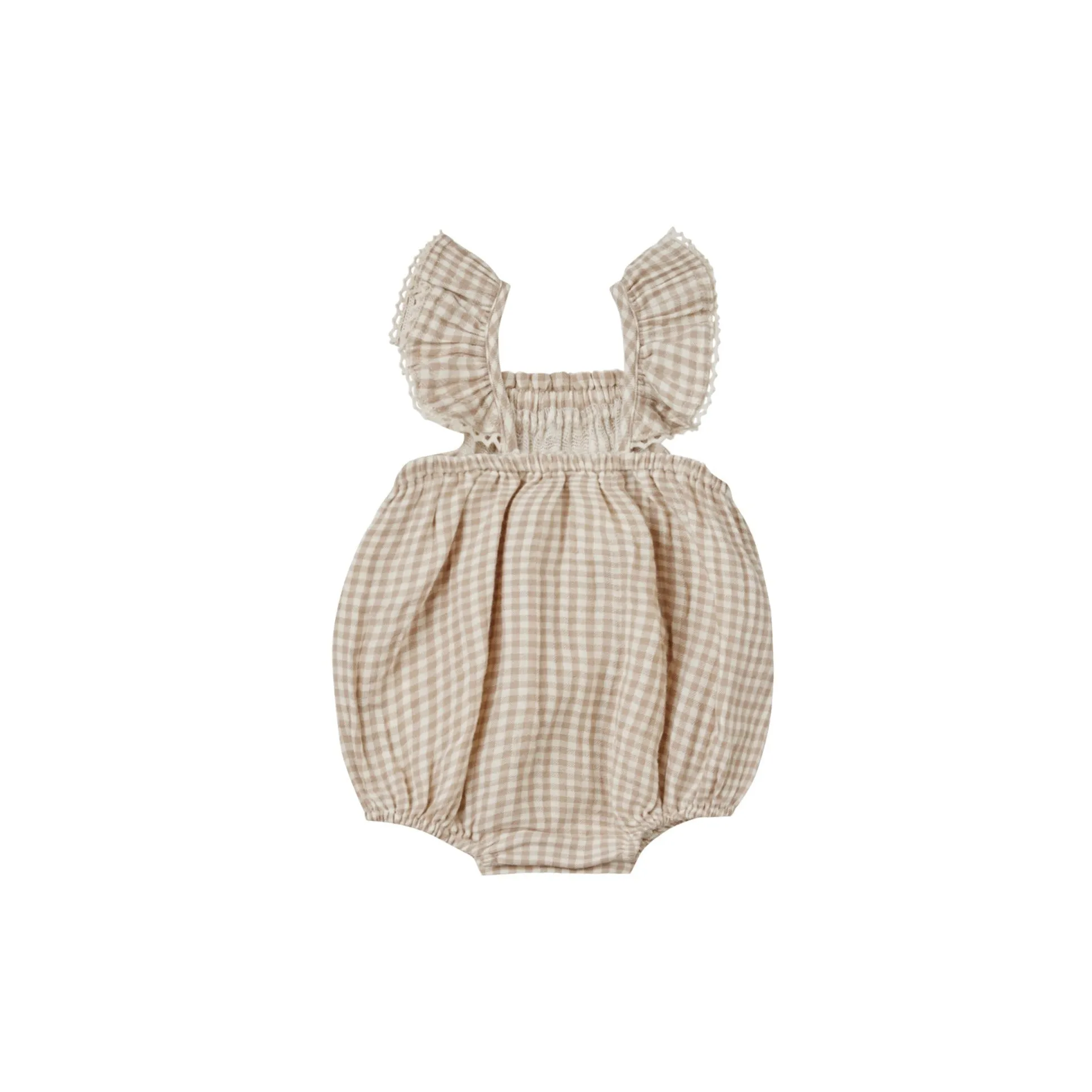 Quincy Mae Bonnie Romper - Oat Gingham