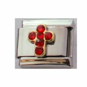 Red CZ Cross Italian Charm Link, Stainless Steel